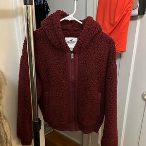 Hollister Burgundy Sherpa Zip-Up Hoodie